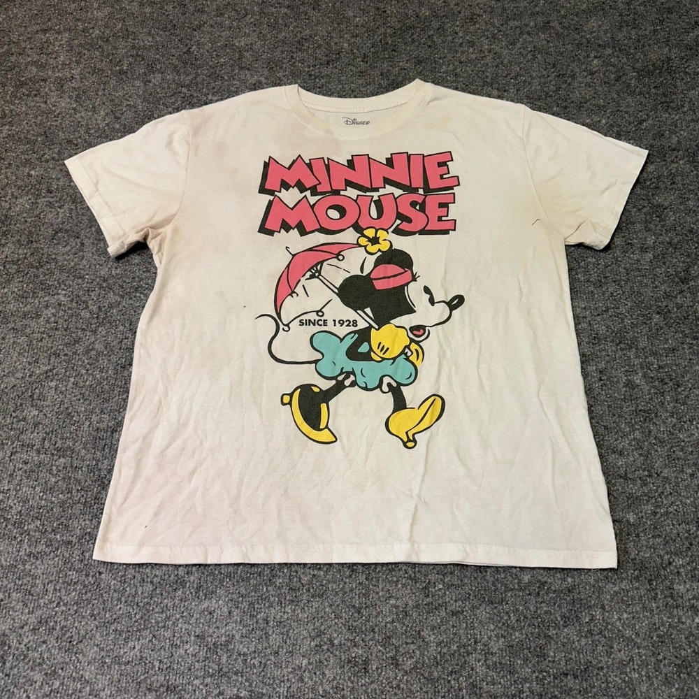 Disney T-Shirt Womens Size XL Cream Minnie Mouse Graphic Short Sleeve Casual